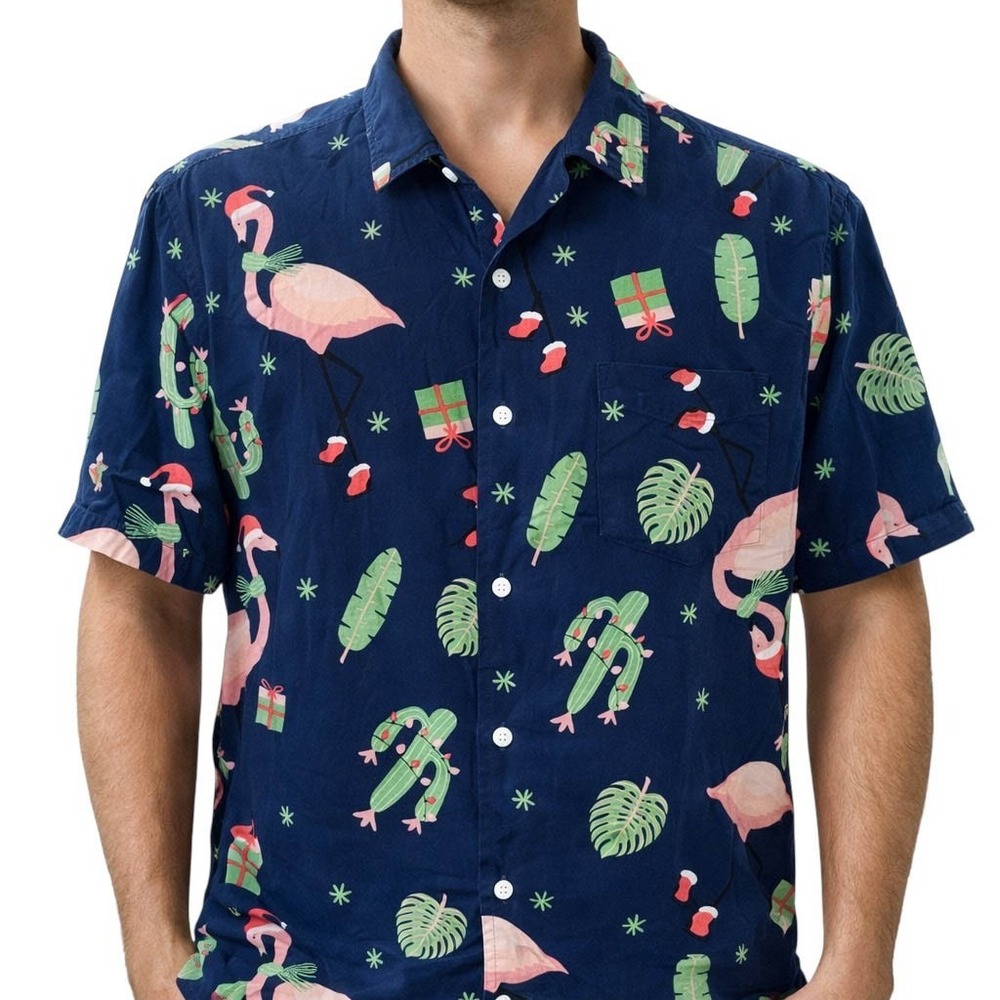Bioworld Shirt XL Christmas Flamingo Santas‎ Xmas Cactus Blue Pink Green
